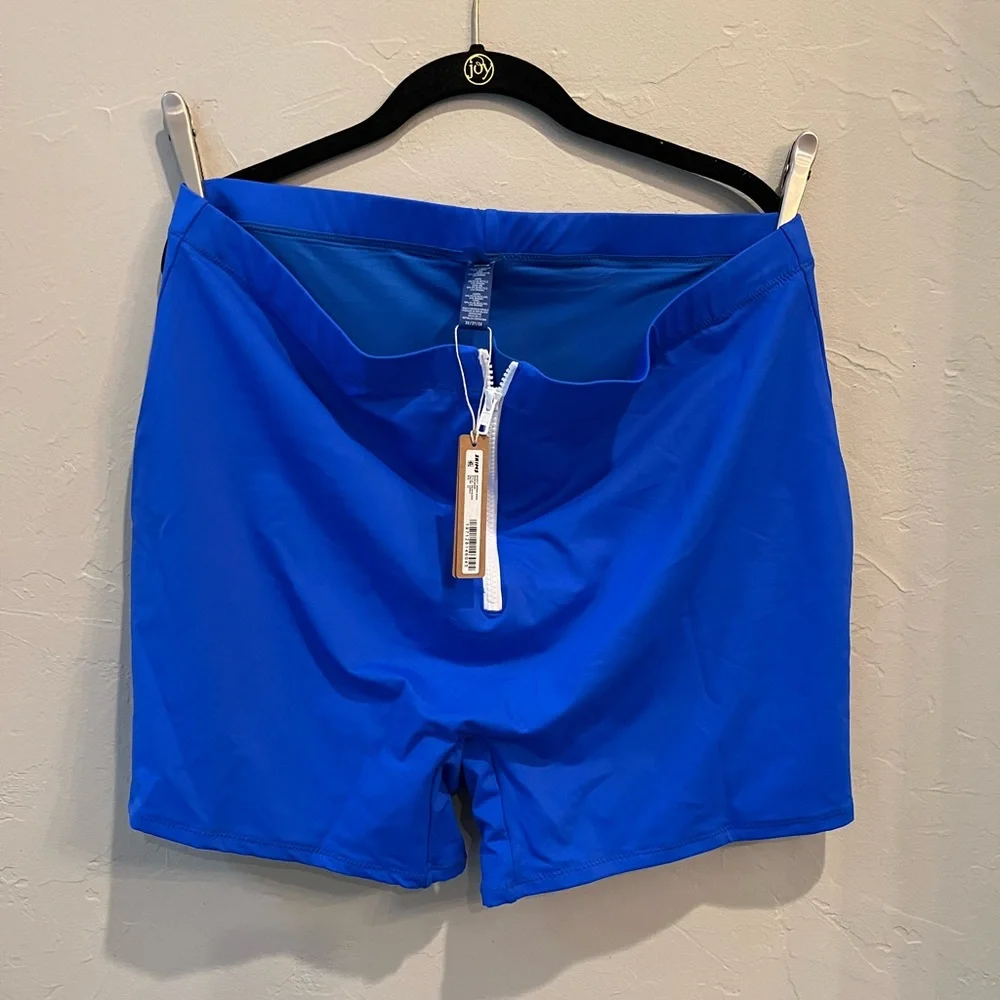 💙SKIMS SWIM SPORTY ZIP UP MID WAIST  BIKINI SHORTS COBALT XXS 3X